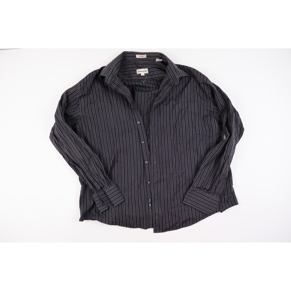 Pronto Uomo Button Down Shirt Black Striped XXL 80s 2-Ply Cotton